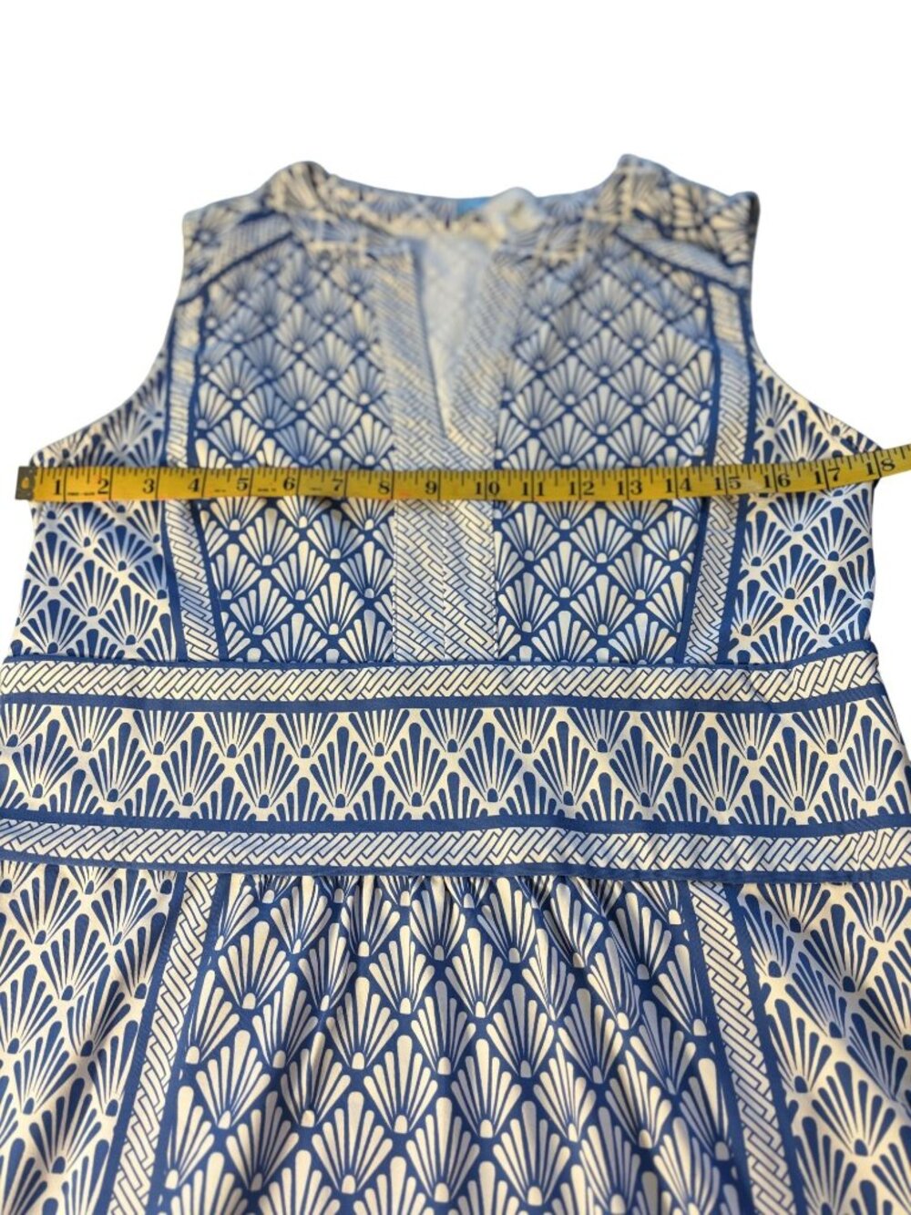 J. McLaughlin Blue & White Sleeveless Geometric Patterned Dress Size XL - Picture 9 of 14